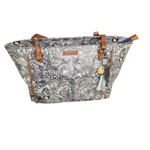 Sakroots Metro 2 Handle Tote Bag Navy and White Durable Purse Coated Canvas Bag